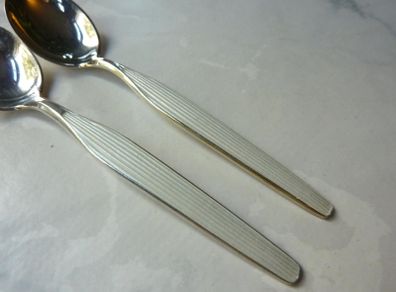 Pair Vintage Norwegian Hallmarked Sterling Silver 925 White Enamel Coffee Spoons. Excellent Condition.