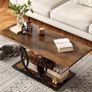 Rustic Coffee Table with Storage Industrial 3 Tier Center Living Room Table Farmhouse Wooden Rectangle Cocktail Tea Table for Office Bedroom Elegant Round Metal Frame Rustic Brown Image 3