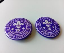 1982 Greater Boston Council - world scouting 1 1/4" round pin back badges