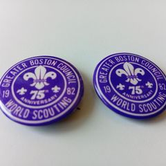 1982 Greater Boston Council - world scouting 1 1/4" round pin back badges