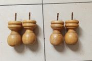 4 turned wooden bun feets with threaded bolts  height 12.5cm