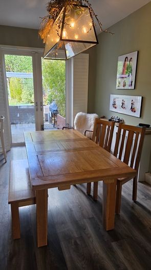 Premium Solid Oak Butterfly Extendable Dining Set Bench & Chairs