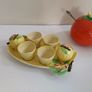 Delightful Rare and Complete Carlton Ware Saladware Egg Cup Cruet Set in the Embossed Apple Blossom Pattern, Yellow Colourway, Circa 1938 Image 2