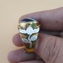 Vintage Beautiful Suliemani Eye Agate Brass & Silver Inlay Flower Desgin Adjustable Ring Image 5