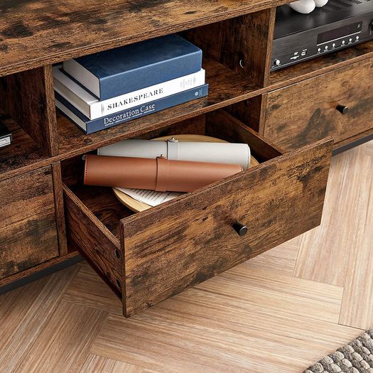 Lowboard TV Cabinet for TVs up to 65 Inches, 3 Drawers, 147 x 40 x 50 cm, Industrial Design, Steel Frame, Vintage Brown/Black