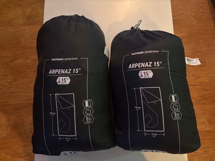 2 Quechua Arpenaz 15 sleeping bag by Decathlon