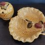 Delightful Two Sectioned Dish with the Texture of a Cabbage Leaves with a Leaf and Pear Decoration and Finial, By Crown Devon, Circa 1940, Funky MCM Chic Image 7