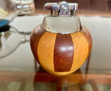 Ronson Carousel Vintage Table Lighter Mid Century Modern Wood Chrome England 1950s to 60s