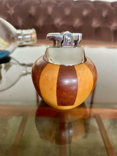 Ronson Carousel Vintage Table Lighter Mid Century Modern Wood Chrome England 1950s to 60s