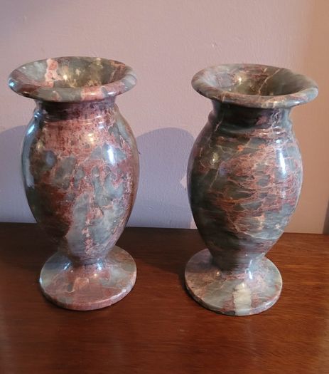 Mid-century pair of hand carved marble vases