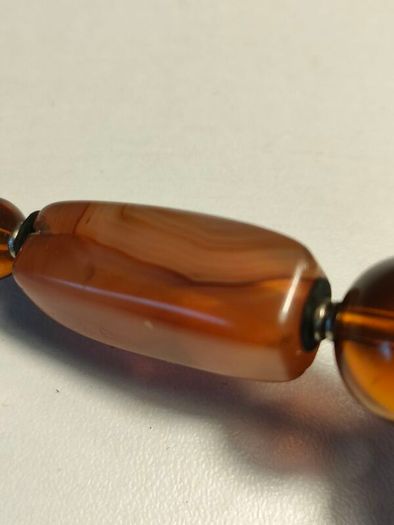 Mid Century Sterling Silver,Amber,Agate and Spinel Necklace