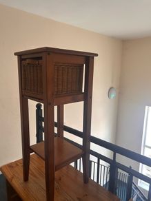 Tall Wooden Side Table / Hallway Stand with Wicker Basket
