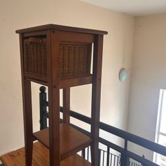 Tall Wooden Side Table / Hallway Stand with Wicker Basket