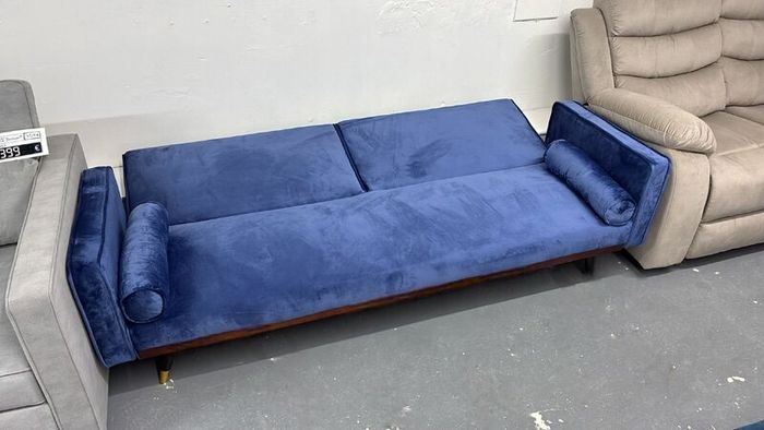 3-Seater Sofa Bed with Gold Legs , Blue velvet