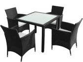 5 Piece Outdoor Dining Set with Cushions Poly Rattan Black