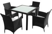 5 Piece Outdoor Dining Set with Cushions Poly Rattan Black