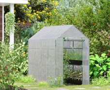Walk-in Garden Greenhouse with Shelves, Polytunnel Steeple Grow House, Outdoor Plant Shelter Tent, 186L x 120W 190Hcm