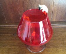 Vintage 1960s Large Red Art  Glass Balloon Brandy Glass Vase with Cat And Mouse