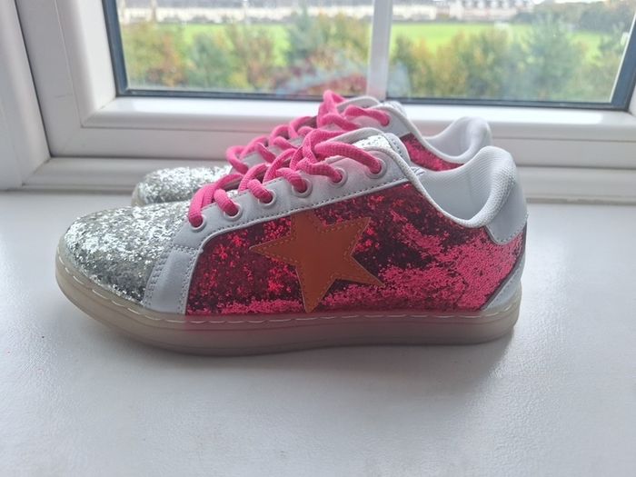 Brand new pink & silver glitter trainers with orange star detail