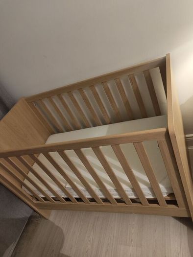 Oak Finish Baby Cot with Mattress  Barely Used Portmarnock