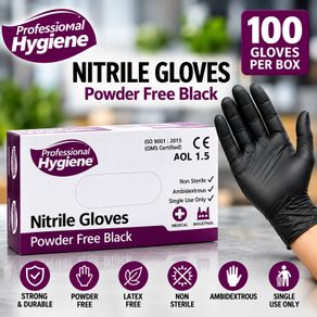 Black Nitrile Gloves Large 100pcs Professional Hygiene