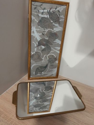 antique glasses and mirrored tray and a beautiful gold rim picture no damage