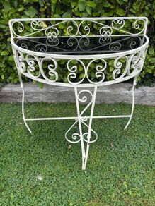 Vintage Kitsch demilune wrought iron table c1950 (1)