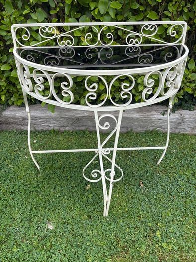 Vintage Kitsch demilune wrought iron table c1950 (1)