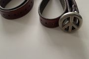 Vintage 1970's Thin Tooled Leather Peace Belt.