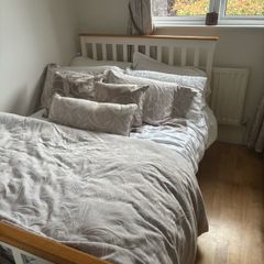 small double bed  4ft cream and wood