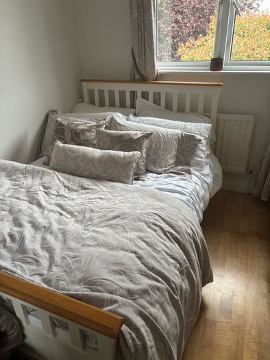 small double bed  4ft cream and wood