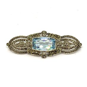 Art deco silver and topaz brooch