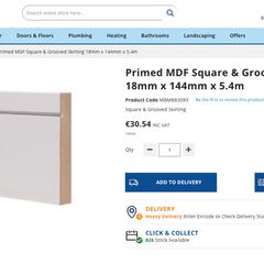 Primed MDF Square & Grooved Skirting 18mm x 144mm x 5.4m