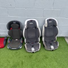 2 x car seats, 1 x high back booster seat, 1 x booster seat