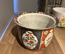 Large Vintage Imari Style Ceramic Planter Bowl - Hand Painted