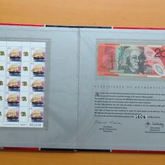 Australia 1999 20 Dollars "Black" Maritime Heritage BankNote & Stamps portfolio