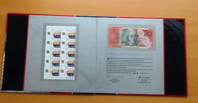Australia 1999 20 Dollars "Black" Maritime Heritage BankNote & Stamps portfolio