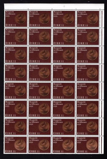 1978 Ireland 50th Anniversary of Ireland's First Coinage in 1928 Commemorative Stamps Block of 32 Mint Never Hinged (MNH)