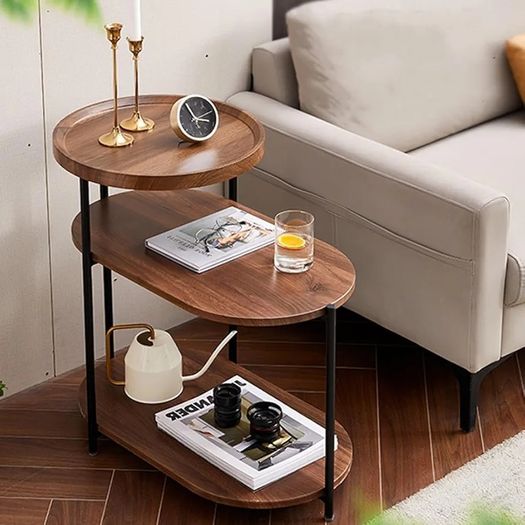 3 Tier Side Table slim side tabl living room Coffee Table Bedside Table,with Storage Shelf Sofa Versatile Furniture for Books, Coffee, and Bedroom Essentials  Ideal Living Room (Rustic Brown)