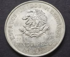 Mo 1953 Mexico Hidalgo 5 Pesos Silver coin