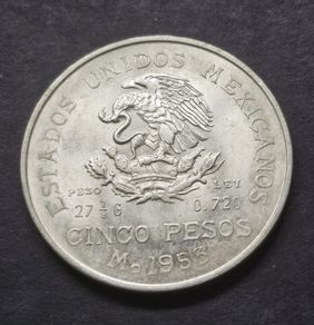 Mo 1953 Mexico Hidalgo 5 Pesos Silver coin
