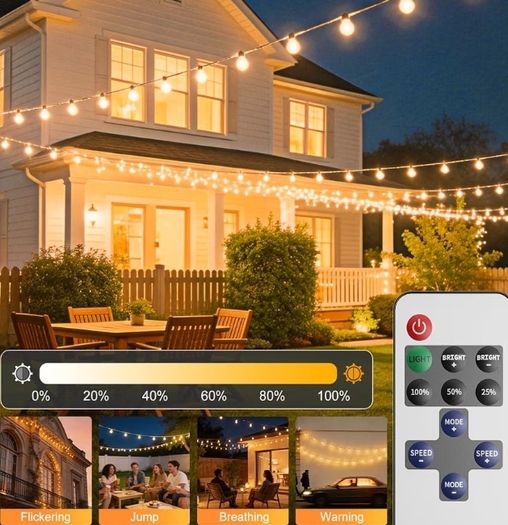 G40 Festoon Lights Outdoor Mains Powered 91.5M,APP & Remote  2700K Dimmable Garden String Lights 120 4 Bulbs IP44 Waterproof 24V Low Voltage Led Lights for Wedding Patio Cafe Gazebo