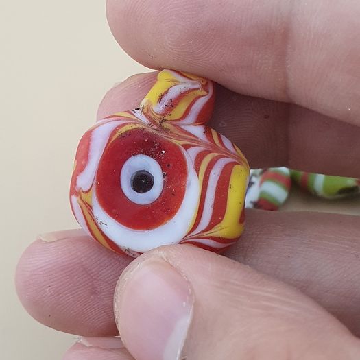 Vintage Venetian Style Feather Desgin Eyes Glass Bead Pendant