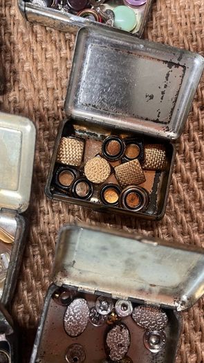 vintage George & Co. Press Button Tins with contents