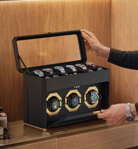 Watch Box for 9 Watches with Glass Window Ink Black