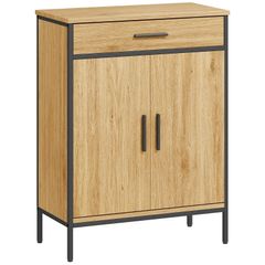 Bathroom cabinet, two-tier shelves, large drawer, industrial style, oak effect