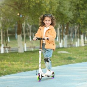 Kids Scooter 3-8 Years, Foldable 2-Wheel Scooter with LED Light-Up Wheels, 4 Height Settings, White