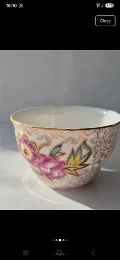 Vintage English Bone China Tea Set 22k Gold Chintz Pink Floral 6pc