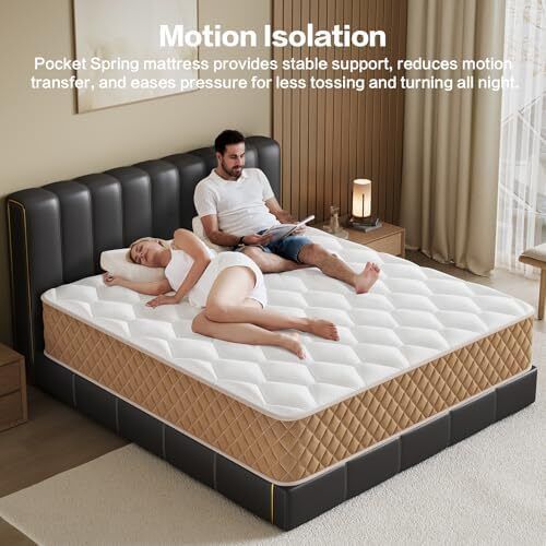 Double Mattresses 4FT6 Memory Foam Mattress, 7-Zone Pocket Sprung Double Bed Mattress with Soft Knitted Fabric, Medium Firm, Motion Isolation, Hybrid Mattress in a Box