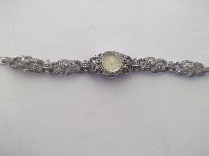 a art deco ladies marcasite wrist watch by trebex working